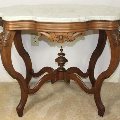 Victorian White Marble Top Center Table, 38 1/2â€ W x 25 1/2 D x 28â€ H 