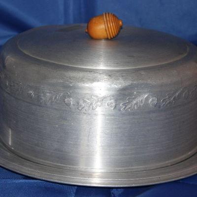 Vintage Aluminum  Cake Saver with Wooden Acorn Finial