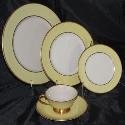 Sylvan “Yellow” by Flintridge (1964-71) 5 piece place setting service for 12  including dinner plates, salad plates, B&B plates, cups and...
