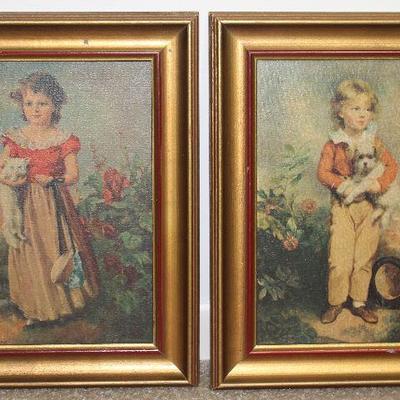 Vintage Gold Framed prints; “Chums” by Jane Freeman and Master Simpson “Friends” by Arthur Devis 10” x 12”