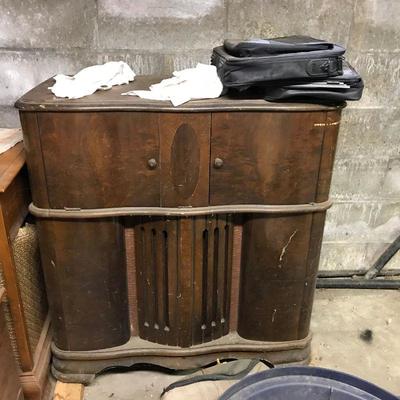 Vintage Record Player in Cabinet