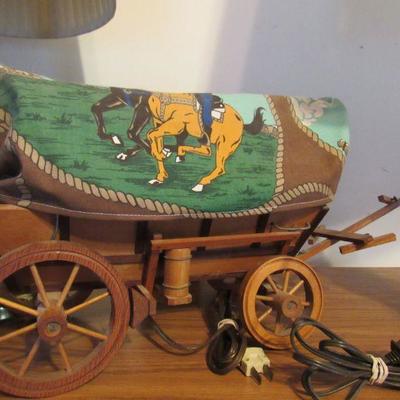 Vintage covered wagon lamp