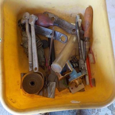 Tub with misc items and tools
