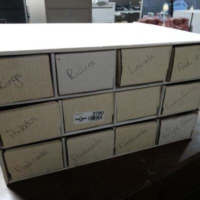 12 drawer organizer w various office supplies