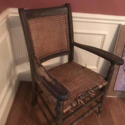 Farmhouse porch decor--Wood and Wicker Chair