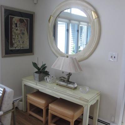 Sofa Table with Matching Mirror & Pair of Accent Benches  