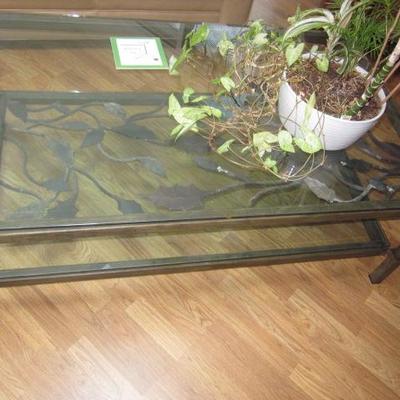 Glass & Metal Coffee Table with Leaf Accents 