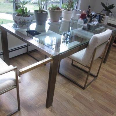 Mid-Century Glass & Chrome Extension Table with Seating 