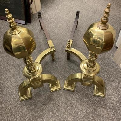 Pair Heavy Brass Fireplace Andirons