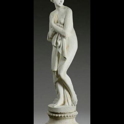 Large Greco-Roman Cast Stone Sculpture of a Lady on a cast stone pedestal - approx. 7.5 ft tall