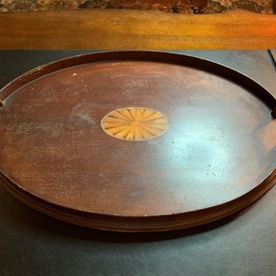 Antique Wood Tray with Fan Inlay