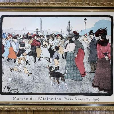Rare Original Antique Hand-colored Engraving MARCHE DES MIDINETTES PARIS NANTERRE, 1903
