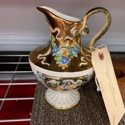 Gorgeous G.B.R. Capodimonte hand painted and gold gilded cream china piece 