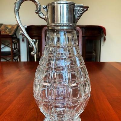 Italian Crystal / Glass Pitcher with a Silver Top & Handle  