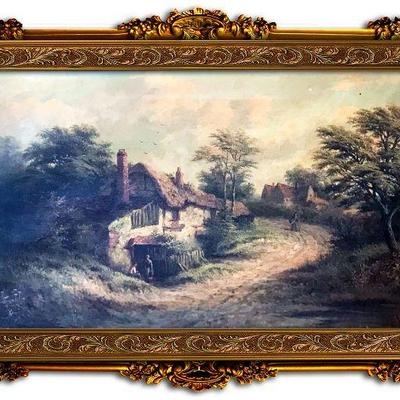 19th c. William Stone English Landscape Oil Painting Entitled A LANE IN KENT