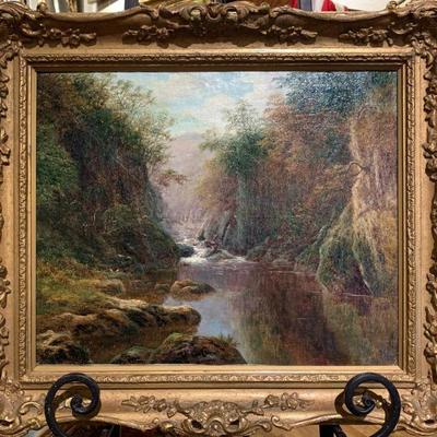 Antique English Landscape / Riverscape Oil Painting by William Mellor
