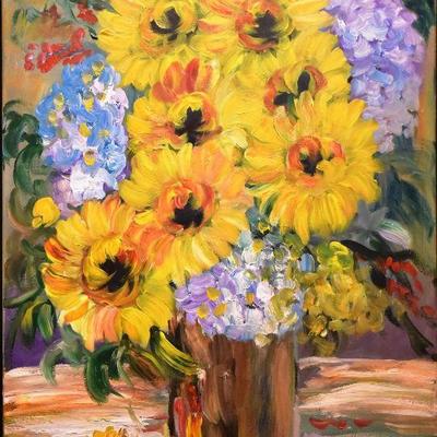 Original Anna Ray Floral Still Life Acrylic Painting - Copyright Included, See...