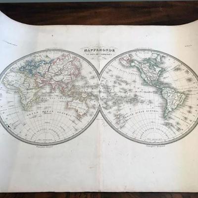 Mappemonde en Deux Hemispheres [World Map in Two Hemispheres] by Conrad Malte-Brun, c.1846, From Pre