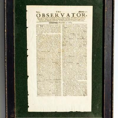 THE OBSERVATOR Newspaper, December 31, 1684, Volume 2, No. 192. London