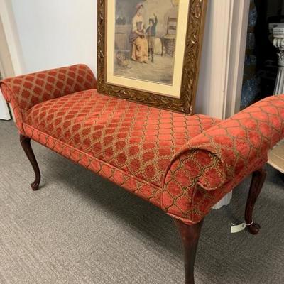 Upolsterd Red & Gold Scroll Bench