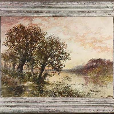 Large Continental School Signed Landscape Watercolor Painting