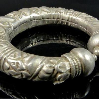 Antique Tibetan Silver Cuff Bracelet, .800+