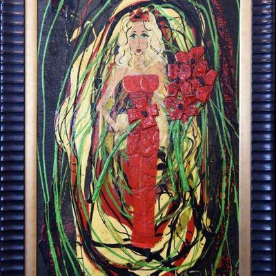 Large Original Ron Baldwin (Nashville) Portrait Painting Entitled LADY IN RED