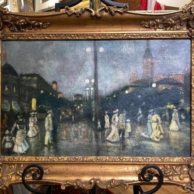19th c. French Figural Streetscape Impasto Oil Painting