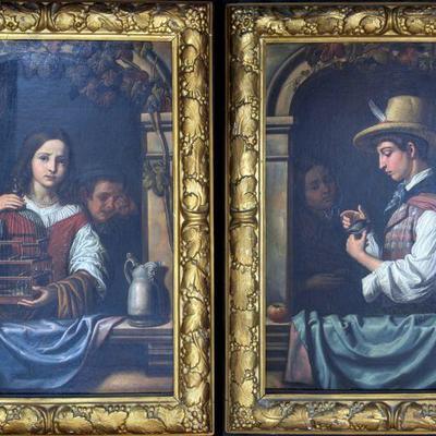 Pair of 19th Century Italian Portrait Paintings Oil Paintings - Italian School