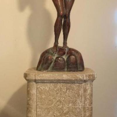 Large Hand Carved Sculpture of a Female Nude with Pedestal - 5.9 ft. Tall with Pedestal; Sculpture 3