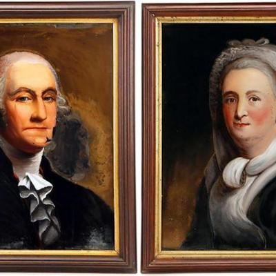 Pair of Portraits George & Martha Washington by William Prior after Gilbert Stuart