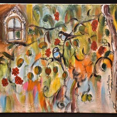 Original Anna Ray Landscape Acrylic Painting Depicting Tree with a bird - Copyright Included, See...