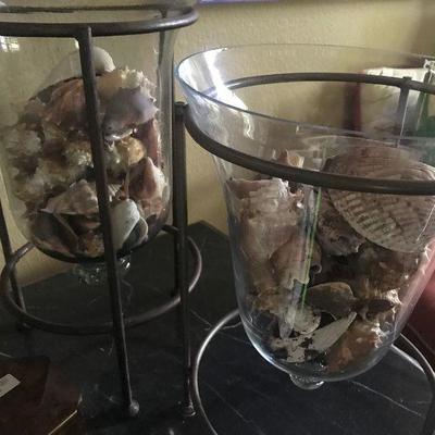Large Glass Urns filled with Sea Shells 