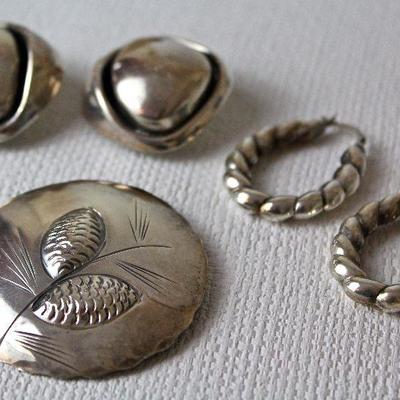 sterling silver jewelry - pierced and clip earrings, brooch
