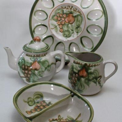 extensive collection of John B. Taylor hand-painted pottery dinnerware and serving pieces