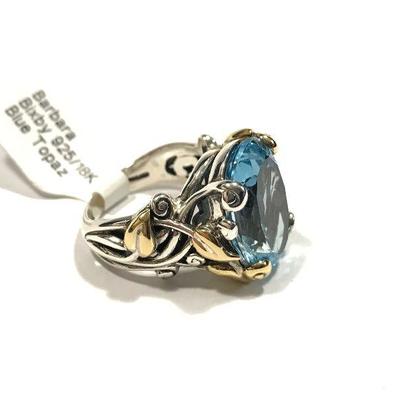 Barbara Bixby 925/18K Blue Topaz Ring 