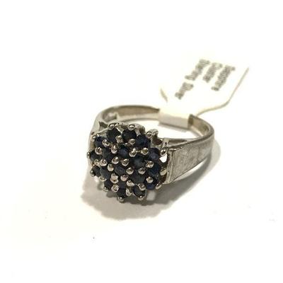 Sapphire Cluster Sterling Silver Ring 