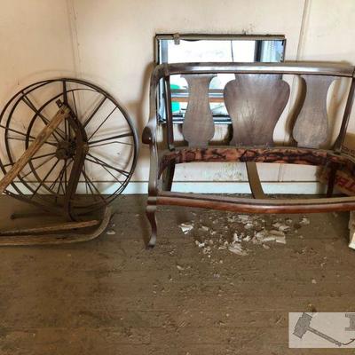 


#2804 â€¢ Vintage Wooden Plow in Pieces with Love Seat Frame