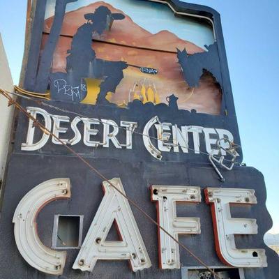 80: Desert Center Cafe Double Sided Neon Sign
Measures approximately 9' x 6' Sign is approximately 9.5' off the ground