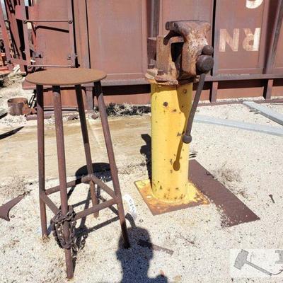 3531: Vintage Iron Stool and Vise on Stand
Stool stands approx. 32" high, Vise is approx 24" x 9"