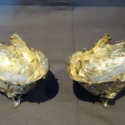 Pair of 800 silver/Rococo style footed serving dishes