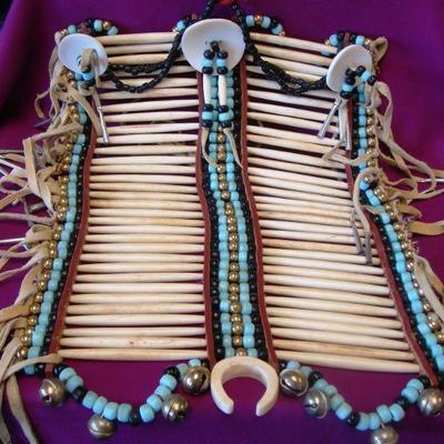 Native American Hair pipe breast plate, silver and turquoise beads, early to mid 20th C. 