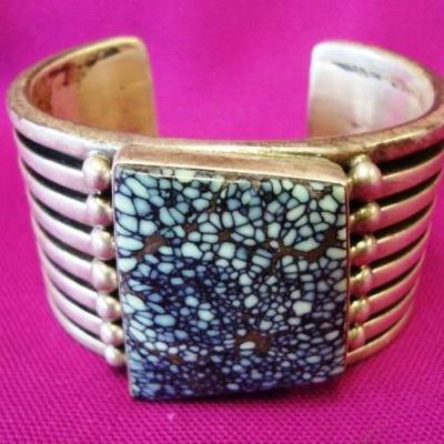 Native American signed Orville Tsinnie turquoise and sterling cuff. 6.49 troy
