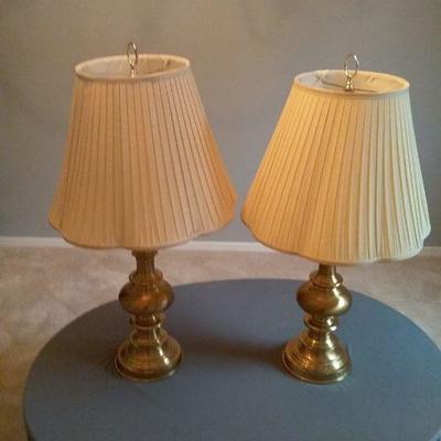 Pair of Classic Brass Lamps with Silk Shades