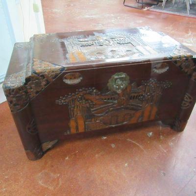 Oriental Carved Lift Top Chest