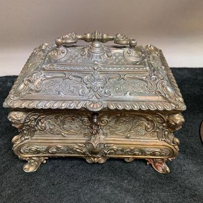 Antique Repousse Cherub Jewel Box/Key