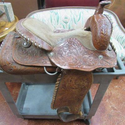 Western leather horse saddle