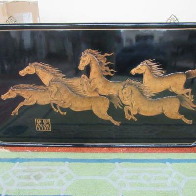 Oriental Lacquer Running Horses Wall Art