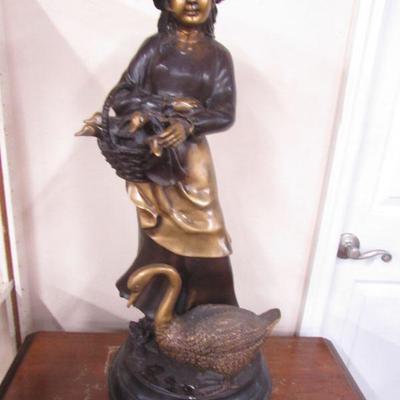 Girl with Ducks Bronze Sculpture