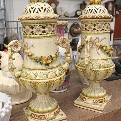  PAIR of Porcelain Covered Double Handle Urns Marked â€œADâ€

Auction Estimate $50-$100 â€“ Located Glassware 